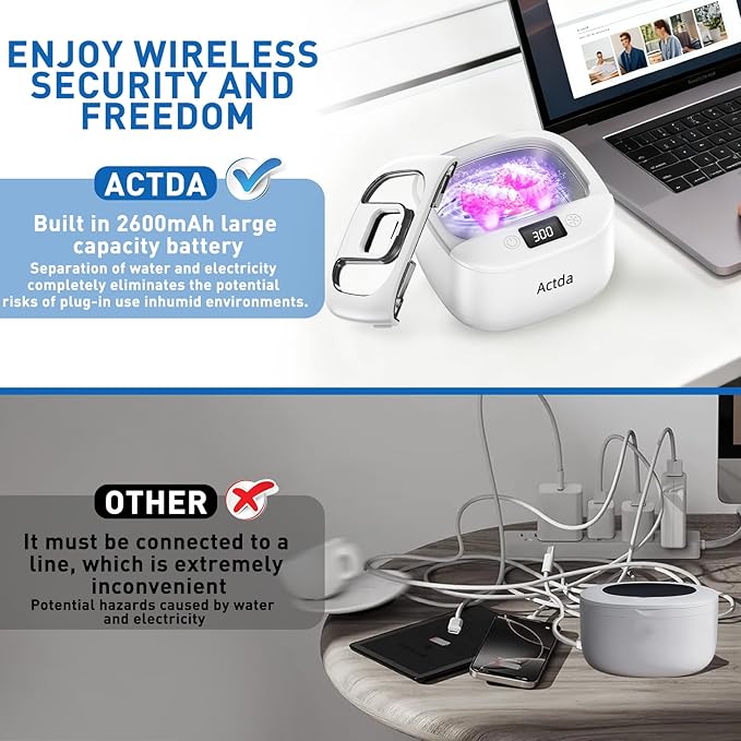 Ultrasonic Retainer Cleaner,Sonic Dental Cleaning Machine,Dental Cleaning Pod Night Guard Cleaner for Dentures, Retainers,Aligner, Mouth Guards, Jewelry Clean, Type-C Charge, 2600MAh,Waterproof.