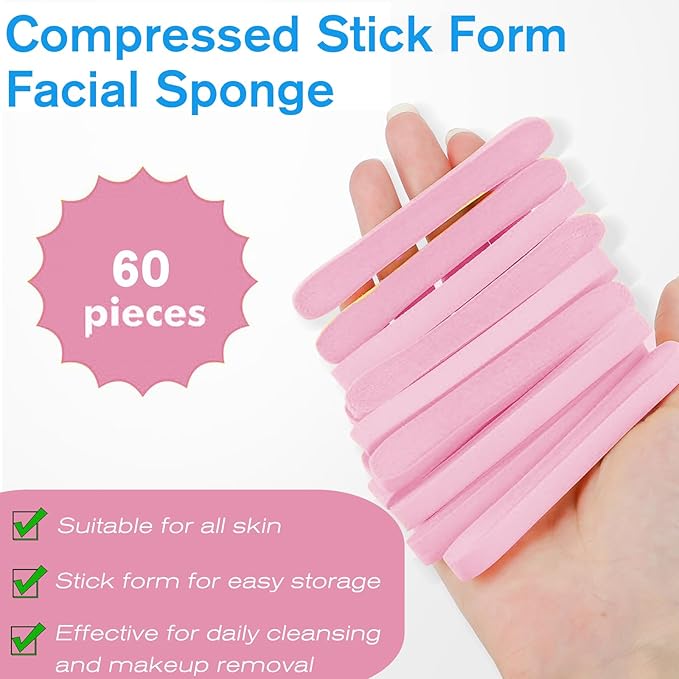 Compressed Facial Sponge,Reusable Makeup Blender 60 Count,Soft Round Wash Sponges for Estheticians Makeup Removal,Face Cleansing Exfoliating Compress Spa Pads for Women,Pink