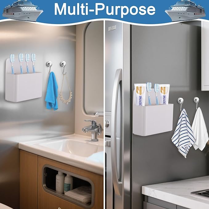 Palksky Magnetic Toothbrush Holder for Cruise Essentials 2025, Tooth Brush Organizer with 2 Magnetic Hooks for Alaska/Caribbean Cruise Must Have