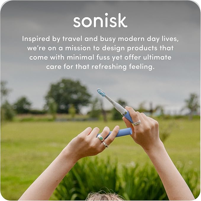 Sonisk Pulse | Battery Powered Electric Toothbrush | Sonic Technology | 1x Battery, 2X Brush Heads, 1x Travel Case Included | 31,000 Strokes Per Minute | Portable Size | Dusty Pink