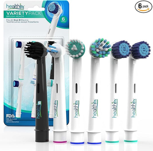 Compatible Oral-B Replacement Brush Heads - Variety 6-Pack Generic | Electric Toothbrush Heads with Dupont Bristles | Sensitive, Ortho, Powertip, Whitening, and Normal Brush Heads