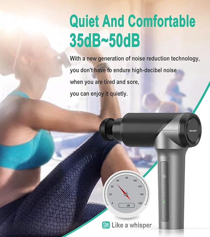 Medcursor Massage Gun, High Intensity Brushless Motor, Handheld Percussion Deep Tissue Massager with 6 Massage Heads for Sore Muscle and Stiffness (Gray)