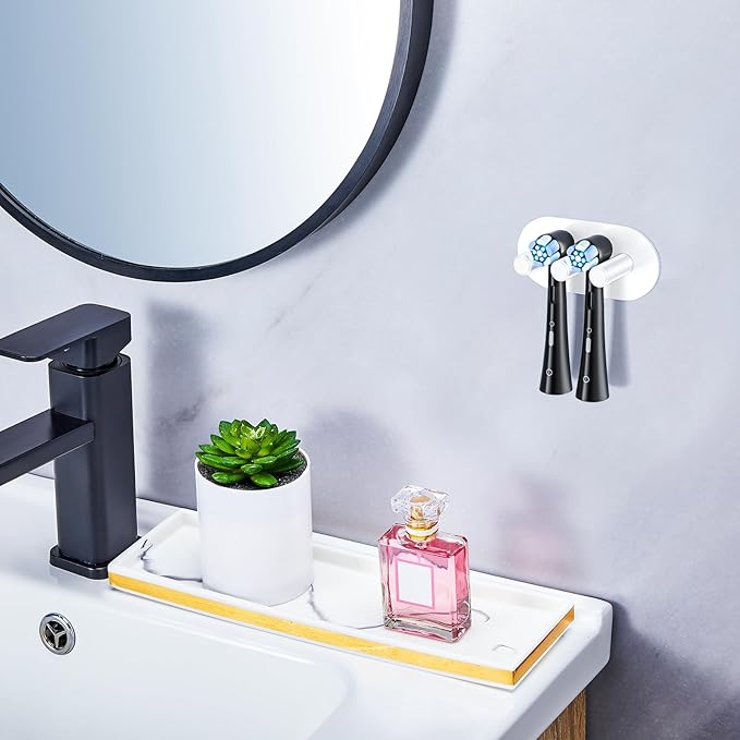 Electric Toothbrush Head Holder, Toothbrush Holders Wall Mounted, Adhesive Tooth Brush Head Holder Organiser, Electric Toothbrushs Holder, Shower Tooth Brushing Holder (White, Small)