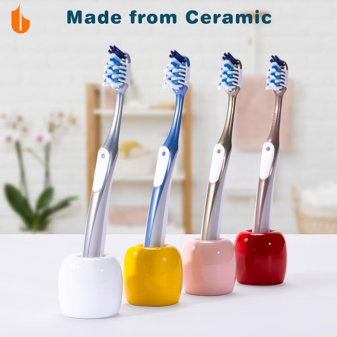 Urbanstrive Ceramic Toothbrush Holders for Bathrooms, Sleek Tooth Brush Holder Toothbrush Stand Tooth Brushing Holder, Portable Bathroom Accessories Organizer, Light Blue, 1 Pack
