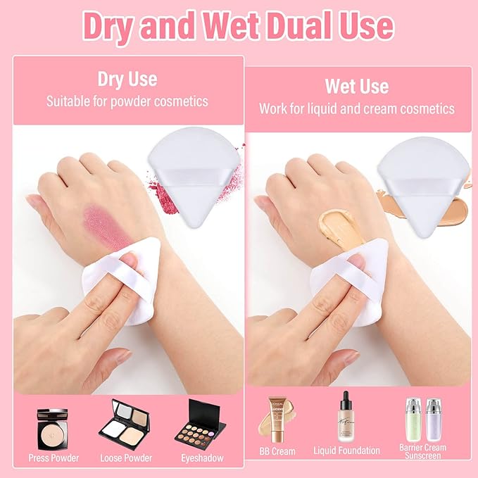 Thrilez 20pcs Triangle Powder Puff, Loose Powder Puffs Makeup Puff for Face Powder, Setting Powder Puff for Make Up, Face Puff Pads for Press Powder, Sponge Powder Applicator for Face and Eye (White)