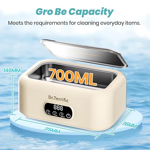 Ultrasonic Jewelry Cleaner, Extra-Large Cavity, 700ml,48000Hz Ultrasonic Cleaner Machine for Jewelry, Eyeglasses, Rings, Watch,Three Cleaning Modes, Latest Model Machine,M9B201