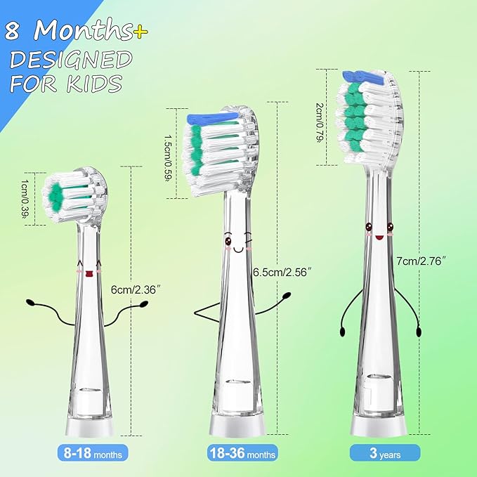 Teeteck 5 Pack Kids Toothbrush Replacement Heads Compatible with SEAGO SG513/SG977/SGEK6, DadaTech DT-K6/DT-BB1/DT-977, Brush-Baby WildOnes (Ages 18-36 Months/Green)