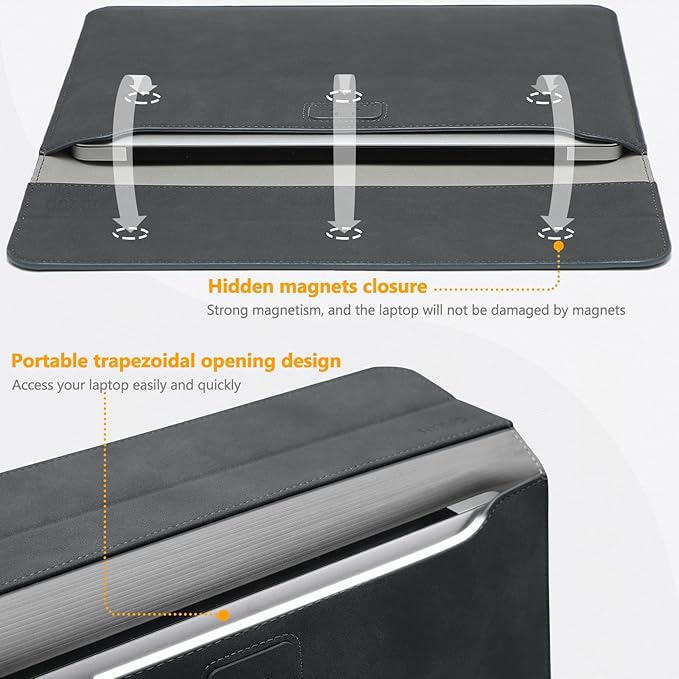 HYZUO 13 Inch Laptop Sleeve Case with Stand for 2025-2018 MacBook Air 13 M4 M3 M2 M1, 2025-2016 MacBook Pro 13 M2 M1, 13" iPad Pro/Air, Surface Pro 11/10/9, XPS 13, with Pouch, Space Gray