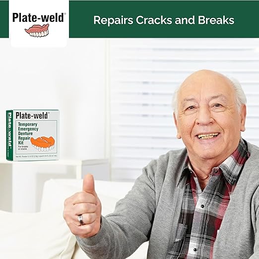 Plate-Weld Temporary Emergency Denture Repair Kit – Repairs Cracks, Breaks and Replaces Loose Teeth in Denture Plates – Easy at-Home Emergency Fix