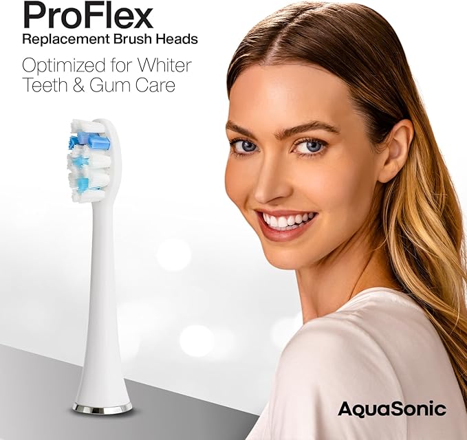 AquaSonic Genuine Duo PRO 8-Pack Replacement Brush Heads - Upgraded Proflex Brush Heads for Improved Plaque Removal - ADA Accepted - Genuine AquaSonic