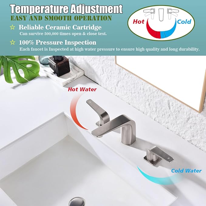 TOCALOCA Widespread Bathroom Faucet 3 Hole Bathroom Sink Faucet Brushed Nickel 2 Handles Vanity Faucet Brass, Anti-Fingerprint Modern Bathroom Basin Faucet
