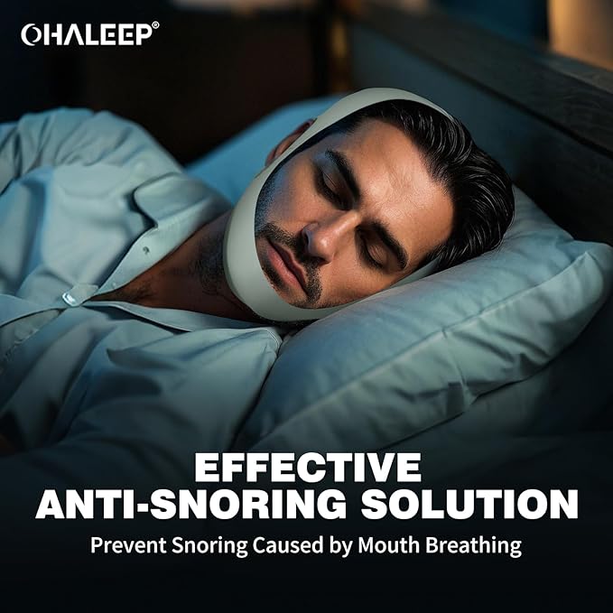 OHELEEP Anti Snore Chin Strap for CPAP Users, Snore Stopper Adjustable, Chin Strap for Sleeping Comfortable Stop Snoring Solution, Anti Snoring Devices Breathable and Reusable, Light Green, M
