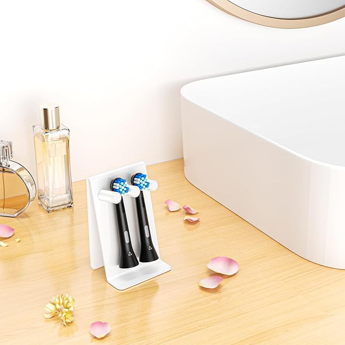 Electric Toothbrush Head Holder, Self Adhesive or Desktop Tooth Brushing Holder, Wall Mounted Toothbrush Holders Shower Bathroom, Tooth Brush Holder Organiser (White, Small)