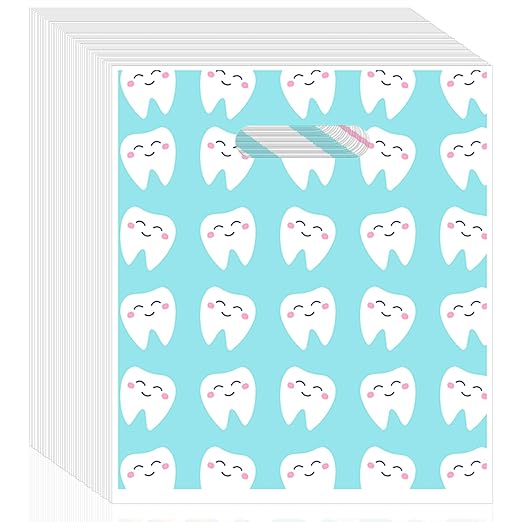 100 Pcs Dental Bags, Tooth Patient Care Dental Bags, 9 x 8 Inches dental goodie bags, for Dental Clinics, Schools and Patient use (Style 5)