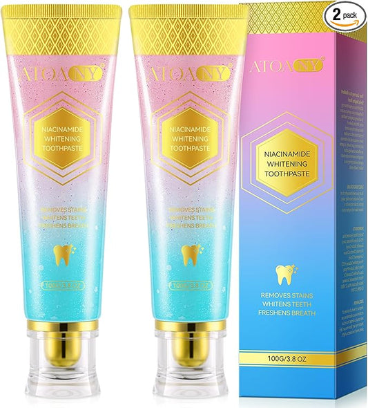 Niacinamide Whitening Toothpaste, 2 Pack Intensive Stain Removal Toothpaste for Yellow Teeth, Gum Care, Fresh Mint & Peach Breath, Tartar Control, Deep Clean for Men and Women, 3.5oz