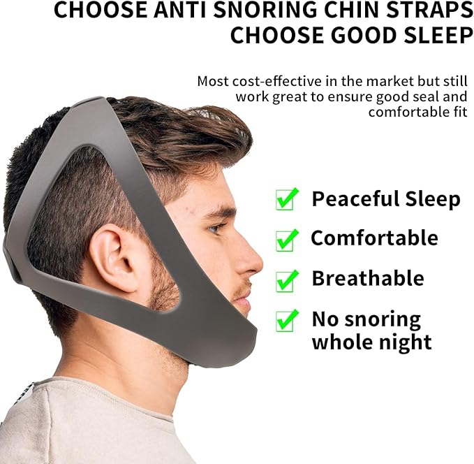 Anti Snoring Chin Strap for Men and Women, Comfortable Chin Strap for Cpap Users, Adjustable Stop Snoring Chin Strap Snoring Solution Chin Strap Prevent Snoring (Gray- Upgraded for Big/Large Face)