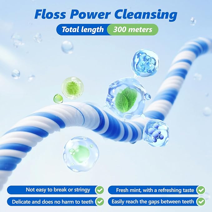 Woven Dental Floss, Expandable Waxed Dental Floss for Gentle,Oral Care Whitening Dental Floss,Plaque Remover for Teeth, Kid-Friendly String Floss,Mint,10 Spools (32.8 yd Each)