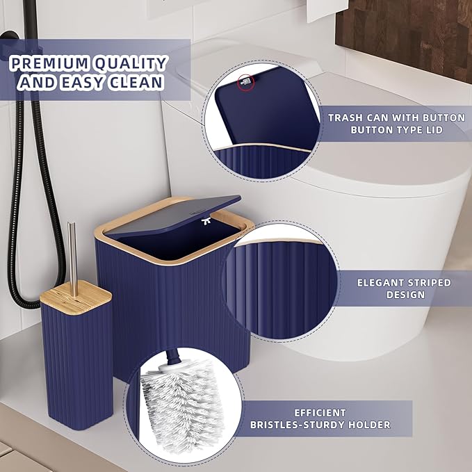 Bathroom Set - 25PC Blue Bathroom Set with Shower Curtain and Rugs, Bathroom Accessories Set, Blue Shower Curtain Set with Bathroom Trash Can