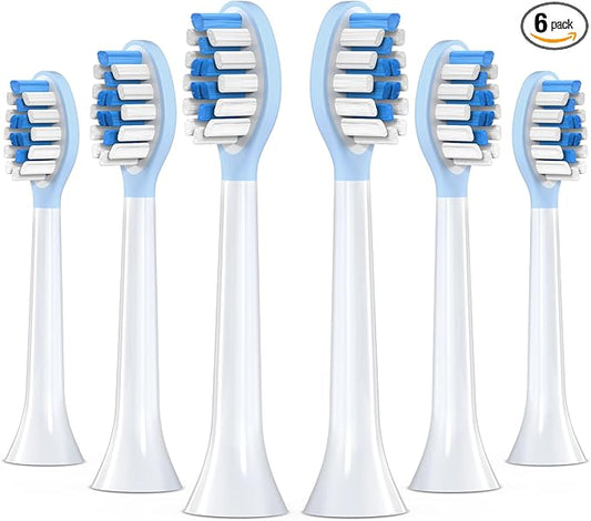 Replacement Toothbrush Heads for Philips Sonicare Electric Toothbrush, 2-in-1 Tongue Cleaner, 6 Pack, Ice Blue,Suitable for Philips Sonicare Heads, C2, C1, C3, W1, W2, W3, G1, G2, G3