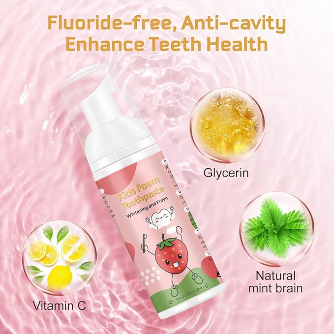 Foam Toothpaste Kids, Kids Foam Toothpaste with Low Fluoride, Toddler Toothpaste and Mouthwash for Dental Care for U-Shape Electric Toothbrush for Children for 3 and Up