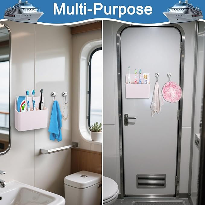 Palksky Magnetic Toothbrush Holder for Cruise Essentials 2025, Tooth Brush Organizer with 2 Magnetic Hooks for Alaska/Caribbean Cruise Must Have