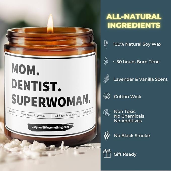 Dentist Gifts for Women - Lavender Vanilla Scented Candle for Dentists Appreciation ; Empowering Thank You Appreciation Gift for Birthday, Christmas, New Job, Retirement - Gift from Patients