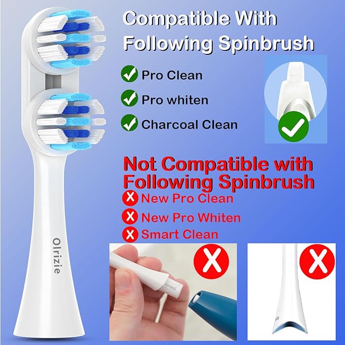 Replacement Toothbrush Heads Compatible with Spinbrush Pro Clean, Deep Cleaning Electric Toothbrush Heads Brush with Dual-Head Design & Medium Bristles 8-Pack