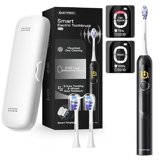 AI Electric Toothbrush with Smart Display for Adults Kids | 150-Day Rechargeable Toothbrush, Real-Time Map |3-Min Timer, Travel Case | Teens Sonic Toothbrush Gift (G5S Black)