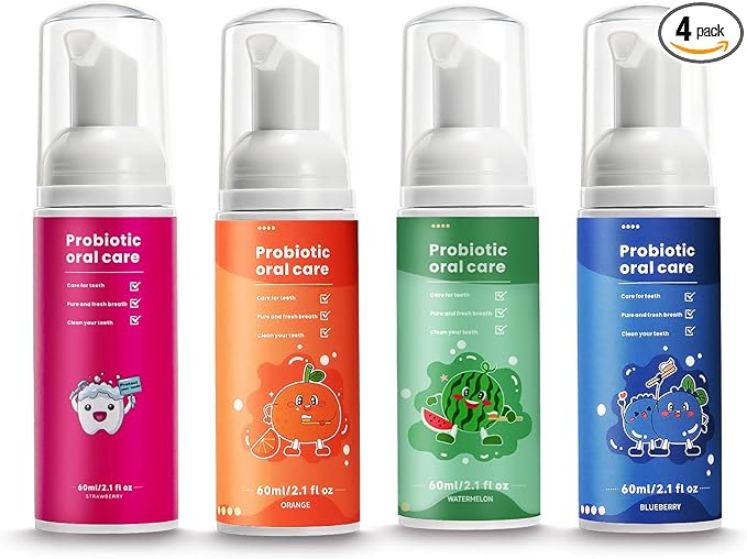 Fluoride Free Foam Kids Toothpaste - Natural Teeth Clean and Whitening Toothpaste with Mint Flavor for U Shaped Toothbrush Travel Size(4 Pack Mix)
