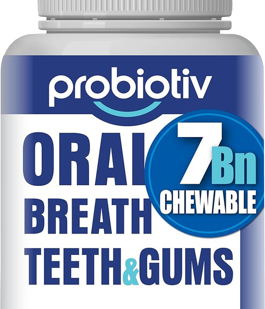 Oral Probiotics for Mouth Bad Breath 7 Billion CFU - Chewable Dental Probiotics for Teeth & Gums, Fresh Breath Freshener, Supports Oral Microbiome & Healthy Mouth