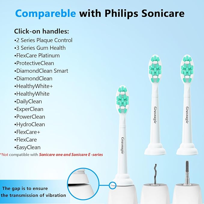 Replacement Toothbrush Heads for Philips Sonicare Electric Toothbrush Snap-on Handle: Medium Softness Bristles, 4 Brush Heads Refill, White