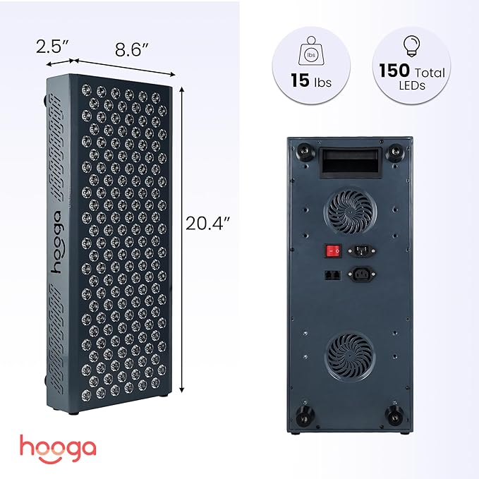 Hooga Red Light Therapy, Red Near Infrared LED Panel, 150 Quad Chip Flicker Free LEDs, Ultra Series, Clinical Grade Device for General Health and Wellness. ULTRA750.