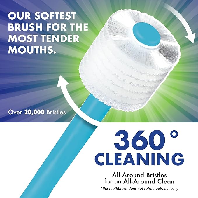 Brilliant Specialty Adult Round Toothbrush for Sensitive Mouths to Support Chemo and Other Sensory Oral Care Needs with Ultra Soft Bristles, Teal, 3 Pack