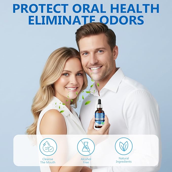 Bad Breath Treatment for Adults, Breath Drops for Fresh Breath, Fast-Acting, Long-Lasting, Natural, Alcohol-Free, Boosts Confidence for Socializing, 60ML