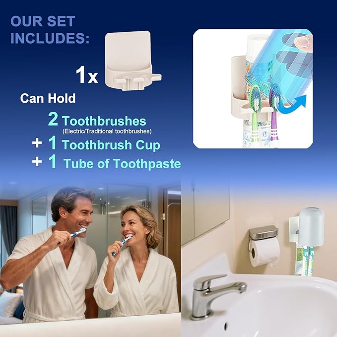 Cruise Toothbrush Holder Magnetic for Cruise Ship Bathroom – Holds 2 Toothbrushes, Toothpaste & Toothbrush Cups – Compact Cruise Essentials 2025 2026 for Small Cabins – Lightweight Travel Accessories
