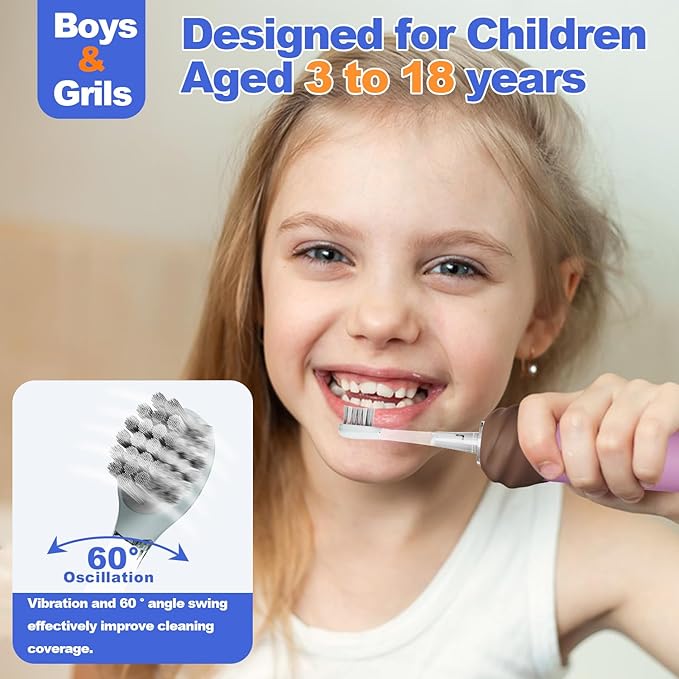 UV Self Clean Kids & Toddlers Electric Toothbrush | Improve Safe and Hygiene | Soft Bristles | Easy-Grip Silicone Handle | 4 Modes & 2-Min Timer | One Charge Last 60 Days | Age 3+ (Pink)