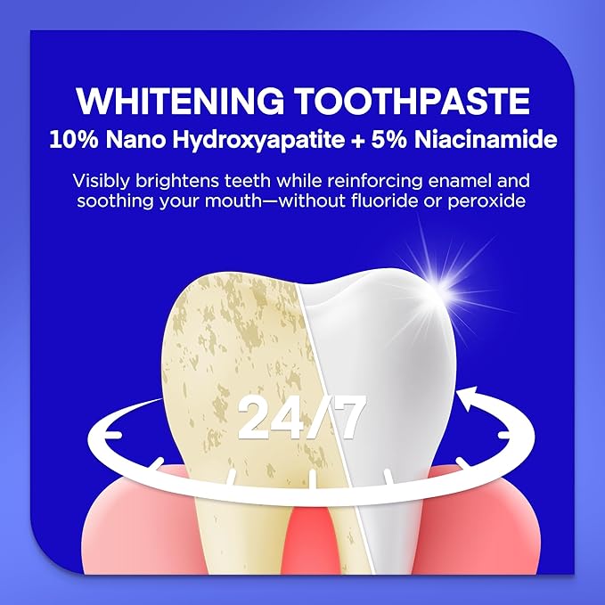 PearlSmile Niacinamide Hydroxyapatite Whitening Toothpaste – 10% Nano Hydroxyapatite + 5% Niacinamide – Strengthens Enamel, Remineralizes, Brightens Teeth – Fluoride-Free, Travel Size, 4.2oz