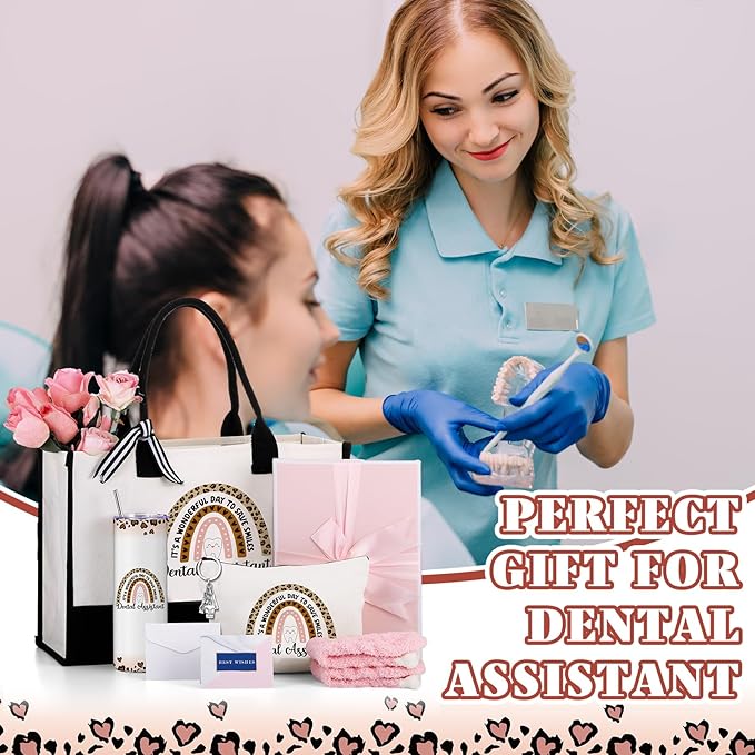 Geiserailie 8 Pcs Christmas Dental Assistant Gifts for Women Including Tumbler Cup Plush Socks Metal Keychain Card and Envelope for Dental Assistant Thank You Gifts