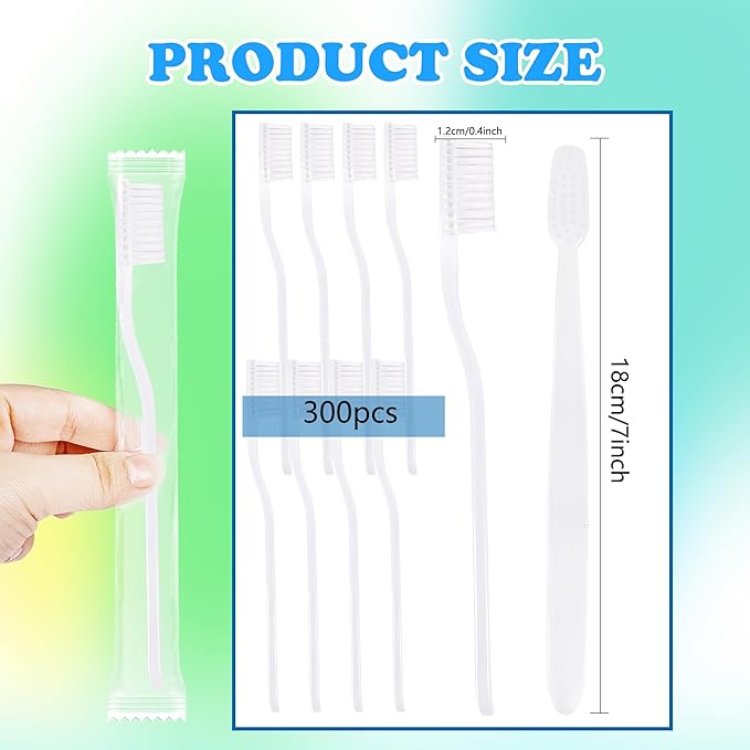 300 Pcs Prepasted Disposable Toothbrushes Bulk White Individually Wrapped Plastic Toothbrush Soft Bristle Waterless Toothbrushes for Travel Camping Homelessness School Hotel Unisex