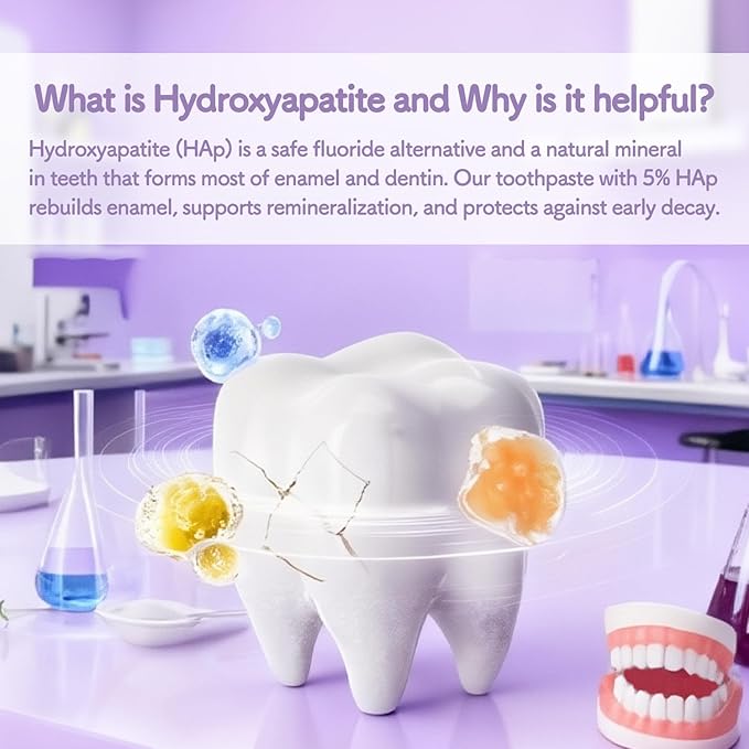 TooToo Fluoride Free Kids Hydroxyapatite Toothpaste - Probiotics & Xylitol Toothpaste - Safe to Swallow, All Natural - Yogurt Grape Favor, 8.4 OZ