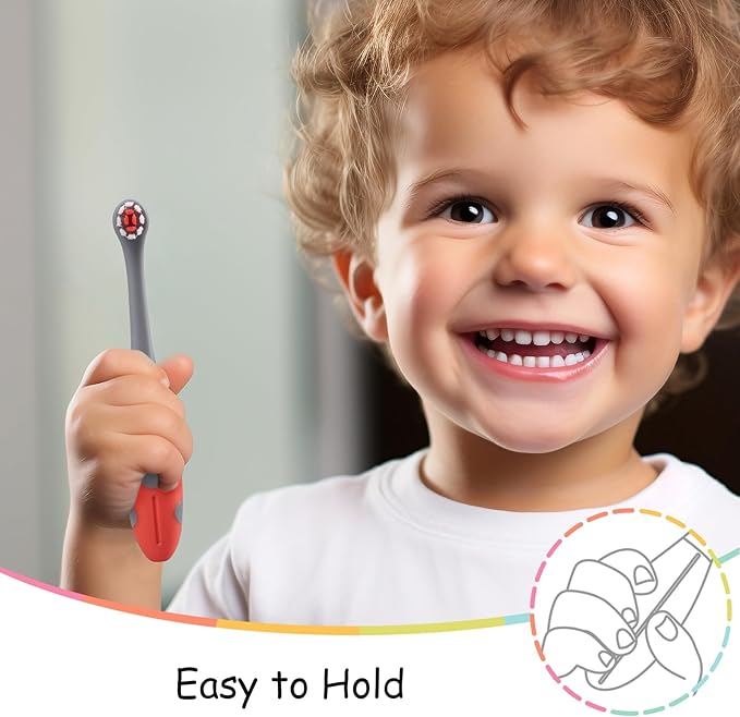 Mombella Ladybug Toddler Toothbrush for 2 Years+, Soft Red Dot Bristle Kids Toothbrush Age 2-4, Easy to Use, Oral Hygiene Care for Infant Teeth and Gums, Safe and Sturdy, 1pc