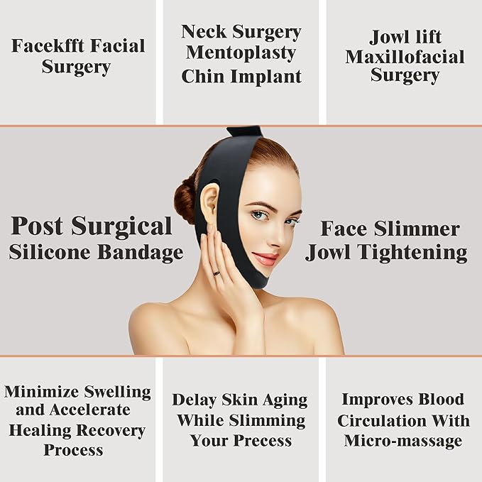 Post Surgical Silicone Chin Strap，Reusable Neck and Chin Lipo Compression Garment，Anti Snoring Chin Strap for Women & Men (Pink)