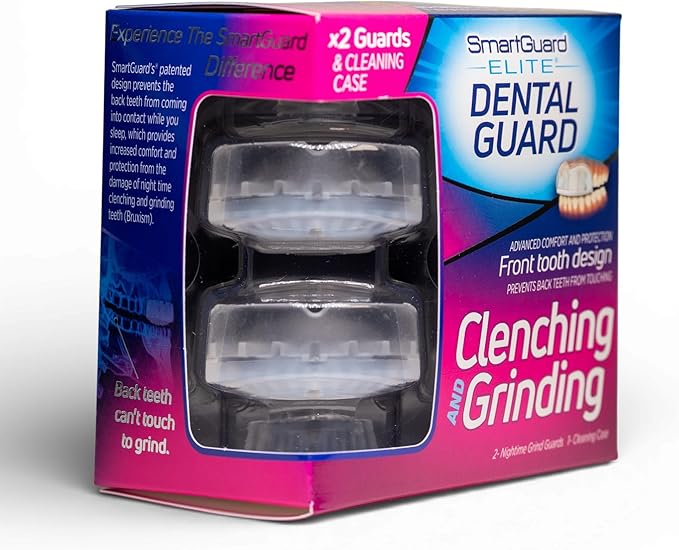 SMARTGUARD Elite (2 Guards 1 Travel case) Front Tooth Custom Anti Teeth Grinding Night Guard for Clenching - Dentist Designed - Bruxing Splint Mouth Protector for Relief of Symptoms
