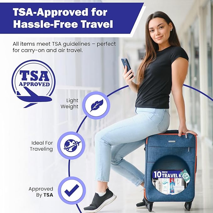 Trektote Travel Toiletry Kit For Men And Women – 10 Piece Set of Travel Size Toiletries, TSA Compliant, Includes Body Wash, Deodorant, Shaving Cream And Razor, Oral Care, Reusable Toiletry Bag & More