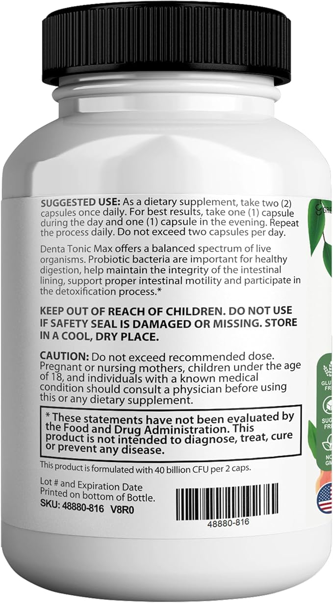 Denta Tonic Max Probiotic Supplement, 40 Billion CFU, 60 Capsules, Supports Oral & Digestive Health (1)