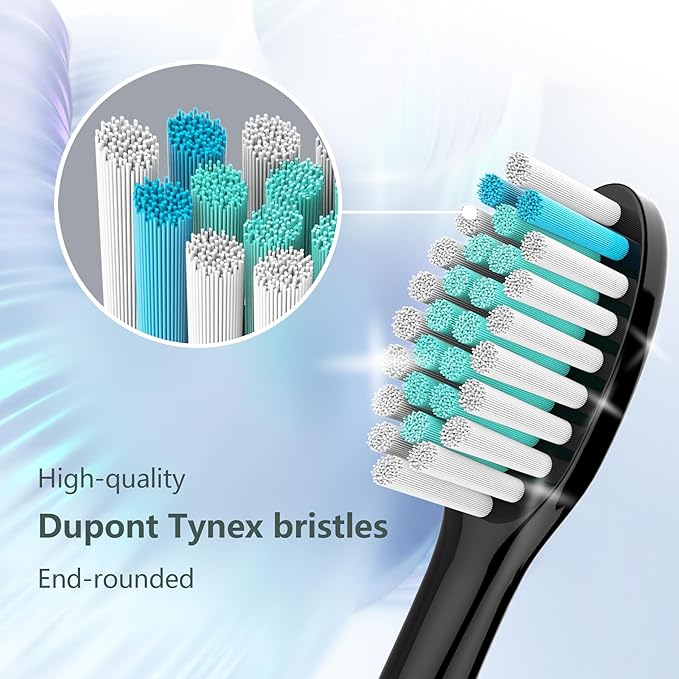 BUKURII Toothbrush Replacement Heads Compatible with Philips Electric Toothbrushes, 8Pcs, Black, Refills for Sonicare Snap-on Brush Handles 1100 2100 4100 5100, Replace for A3 C2 C3 G2 G3