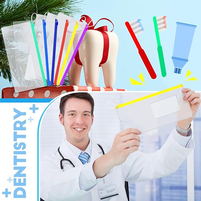 Timgle 800 Pcs Dental Zipper Pouches Zipper Lock Carrying Case with Business Card Holder Clear Toothbrush Pouch for Dental Hygiene Products Office Prizes, Color Random (10 x 4 Inch)