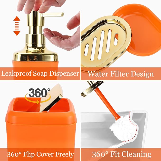 Bathroom Accessories Set - 26PCS Orange Bathroom Set, Bathroom Accessory Set with Shower Curtain and Rugs and Bathtub Mats for Home