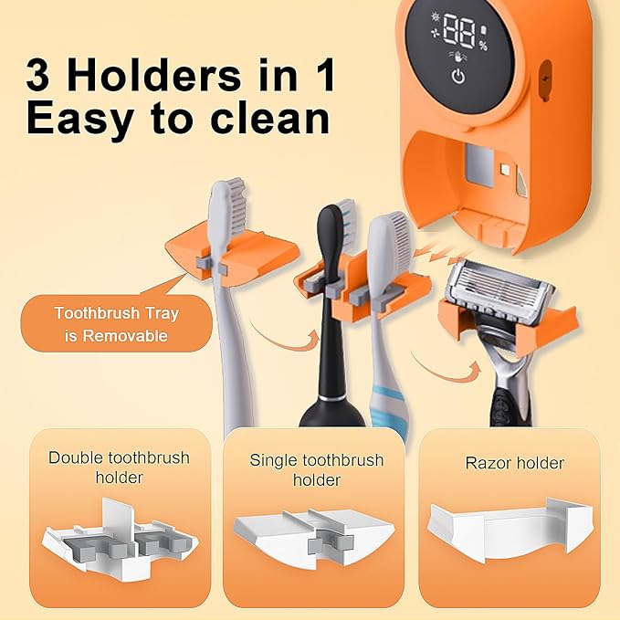 Toothbrush Holder and Cleaner Razor Holder/Dryer Light Cleaning and Air Drying Automatic Ratating Cover Rechargeable Wall Mounted for Bathroom Portable for Trip