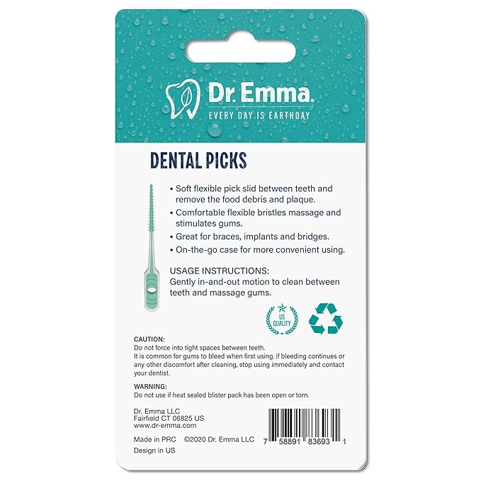 Dr. Emma Soft Rubberized Dental Picks Mint Brush Picks, 100 Count (1 Packs, Mint)
